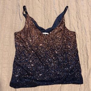 Trina Turk Brown and Blue Sequin Camisole